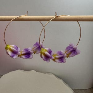 Pua Kalaunu - Crown Flower Collection - Triple Hoop Earrings - Purple (#2655)