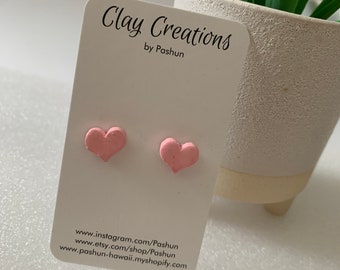 Clay Creations by Pashun - Pink Heart Studs