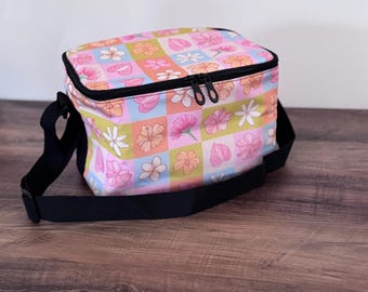 Hawaiian Print Lunch Box // Carrier // Insulated // Cooler // Square Flowers // Tiare Puakenikeni Anthurium Pua Melia Lehua Hibiscus