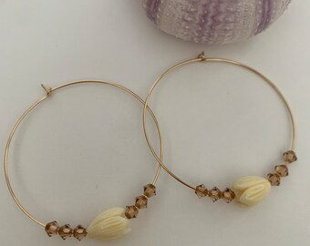 Pikake Collection - Floating Pikake With Lt Colorado Topaz Crystals On Large Hoops (#2566)