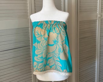 Retro Inspired Hawaiian Print Tube Top // Summer Top // Medium