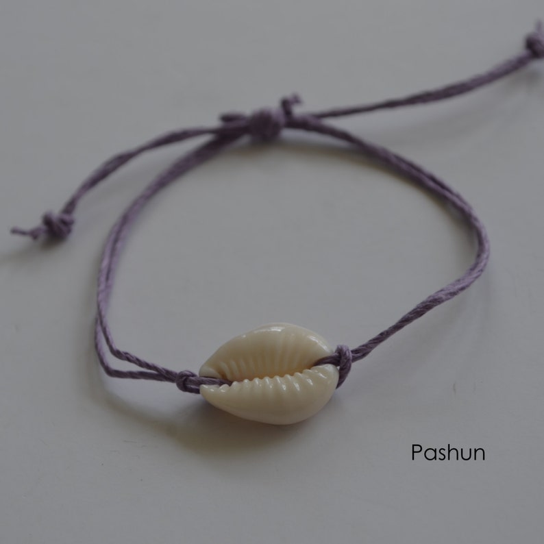 Seashell Jewelry ... Wish Bracelet ... Adjustable ... Cowrie on Lavender 1322 image 1