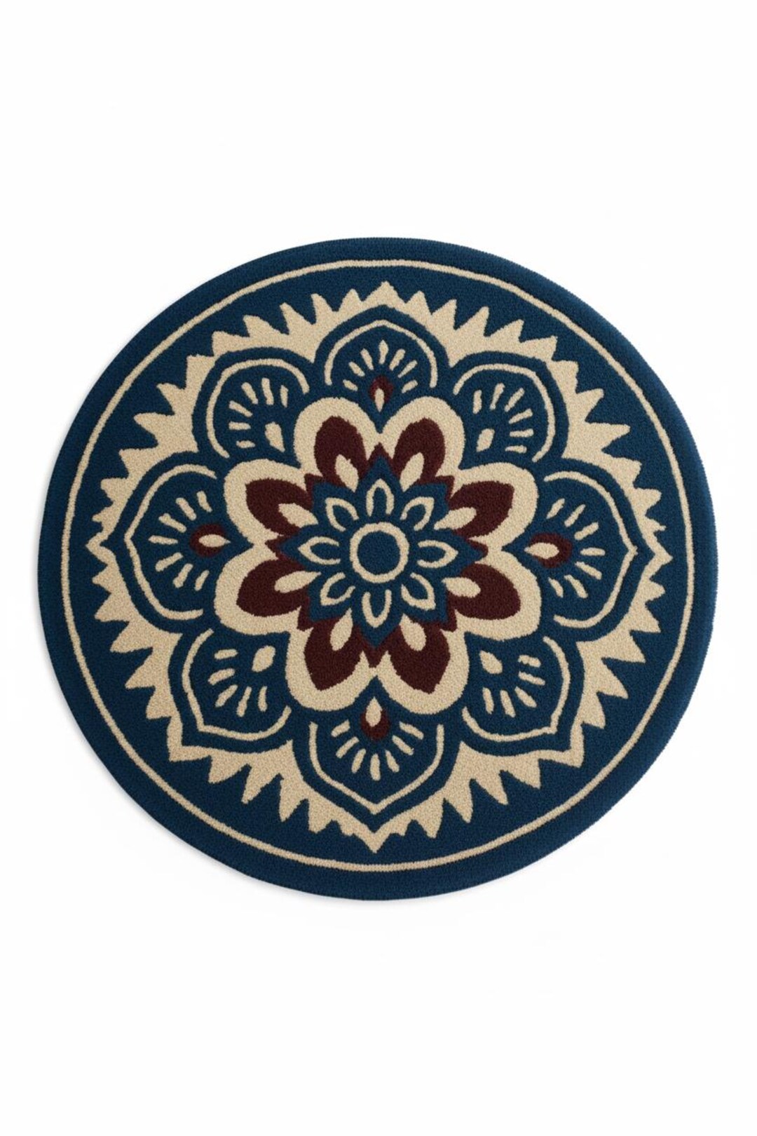 Elegant Round Mandala Floral Design Rug in Blue and Beige for Living ...