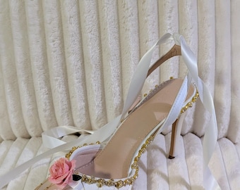 Prinzessin Anneliese Hochzeit Stiletto (Weiß & Gold mit Rosa)