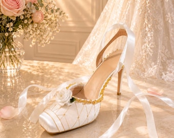 Prinzessin Genevieve Hochzeit Stiletto (Weiß & Gold)