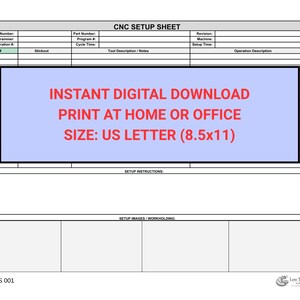 CNC Machine Setup Sheet Template | Tool List & Photo Space (PDF ...