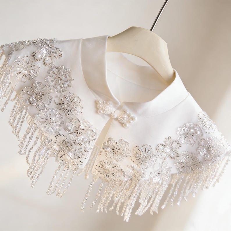 Couture Hand-beaded Fringe Capelet, Intricate Sequin & Seed Bead ...