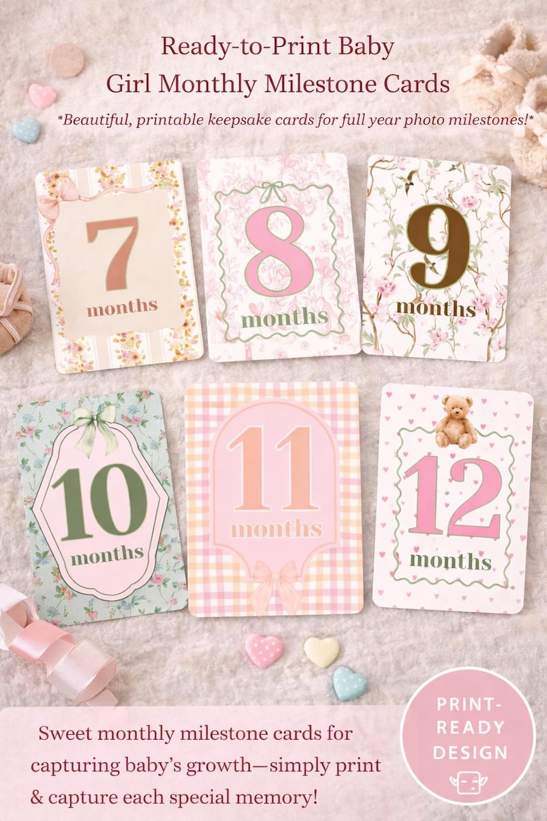 Ready to Print Baby Girl Milestone Cards | Coquette, Cottage Core ...