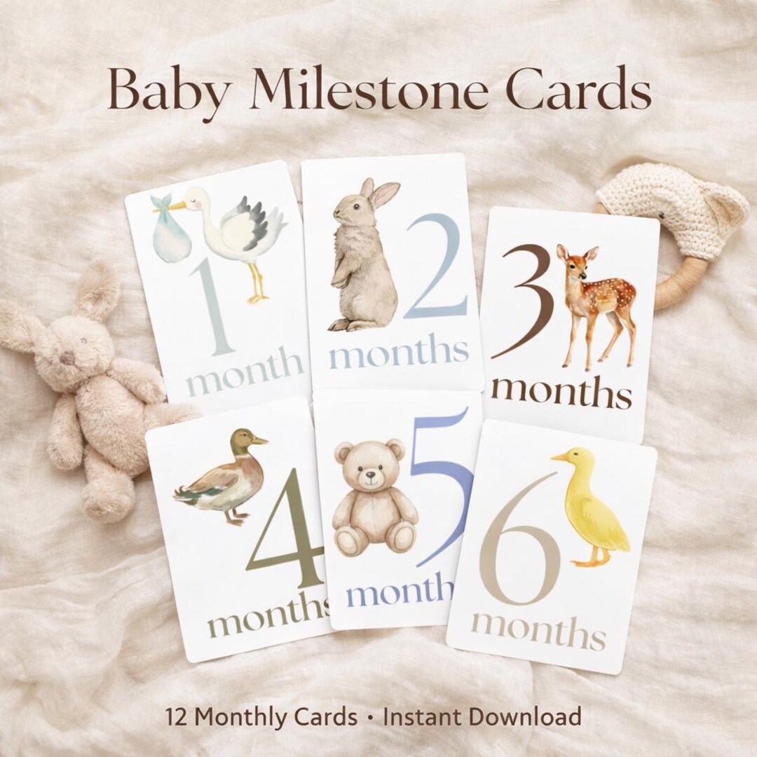 Baby Boy Watercolor Milestone Cards | Instant Download | Ready to Print ...