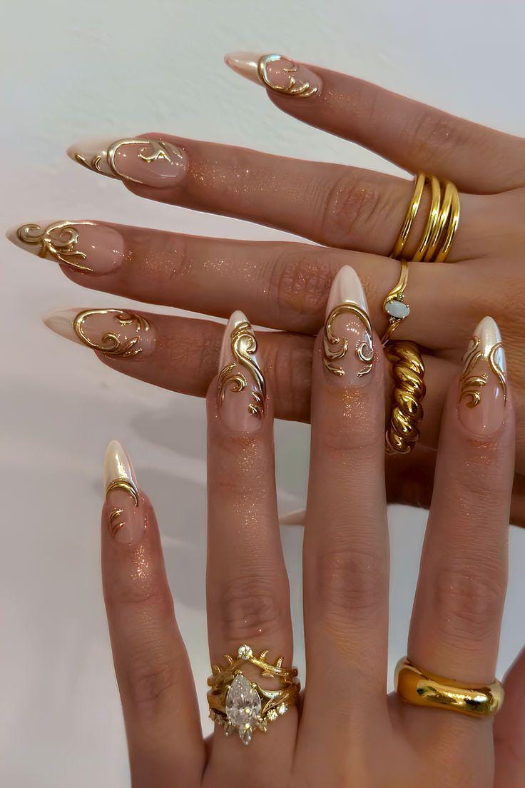 Gold Acrylic Nails - Etsy Gold Acrylic Nails - Etsy