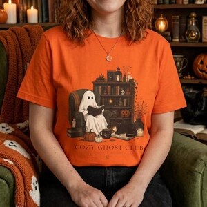 Cozy Ghost Club Shirt, Book Lover Halloween Tee, Spooky Reading T-Shirt, Cute Ghost Shirt, Librarian Gift, Fall Bookish Tee