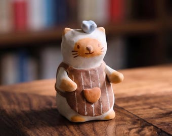 Diffusore di aromi a forma di gatto in ceramica fatto a mano, con pietra rustica, ideale per gli amanti dei gatti.
