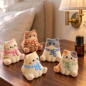Cute Cat Ceramic Essential Oil Diffuser, Handmade Scarf Kitty Aroma Stone, Desk and Shelf Decor, Cat Lover Gift, Cozy Home Accessory