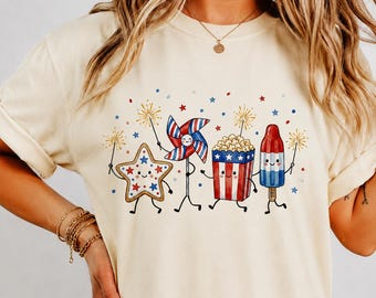 Summer 250th Birthday USA Shirt, Retro Patriotic Pinwheel Tee, Funny 4th of July Doodle Shirt, Cute Americana Popcorn Comfort Colors Top