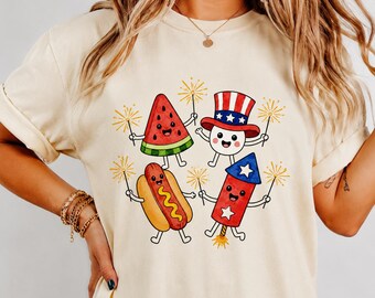 Fourth of July Shirt Women, Comfort Colors Patriotic Doodle Tee, Funny 4th of July Tshirt, Red White and Blue Summer Top, Americana Shirt