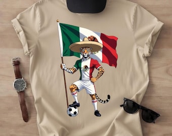 Mexican Soccer Fan Shirt, Leopard Football Graphic Tee, Patriotic Mexico Shirt, Fiesta Soccer Lover Gift, Animal Sports Unisex Tee