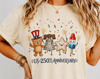 Patriotic Doodle Shirt, Comfort Colors US 250th Birthday Tee, Cute 4th of July Shirt, American Heritage Liberty Bell Retro Graphic Tee