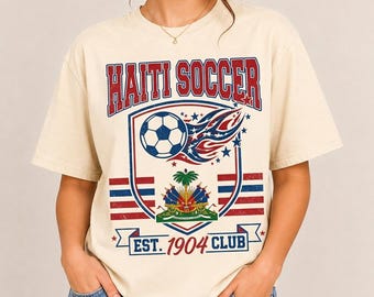 Retro Haiti Soccer T-Shirt, Haitian Pride Flag Graphic Tee, Unisex Est 1904 Soccer Club Shirt, Vintage Sportswear, Ayiti Football Gift