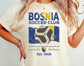 Retro Bosnia Soccer T-shirt, Vintage Football Club Tee, Bosnia and Herzegovina Flag Shirt, Distressed Soccer Fan Gear, Bosnian Heritage Top