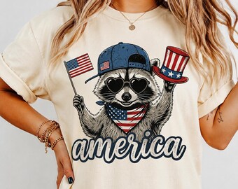 Comfort Colors Funny Raccoon Shirt, America Freedom Tee, Patriotic USA Fourth Of July Graphic Gift Shirt