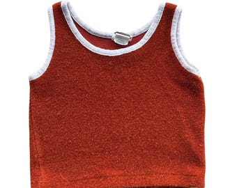 Vintage Brig-A-Knits Kids Orange Terry Cloth Ringer Tank Top Size 3 70s Retro