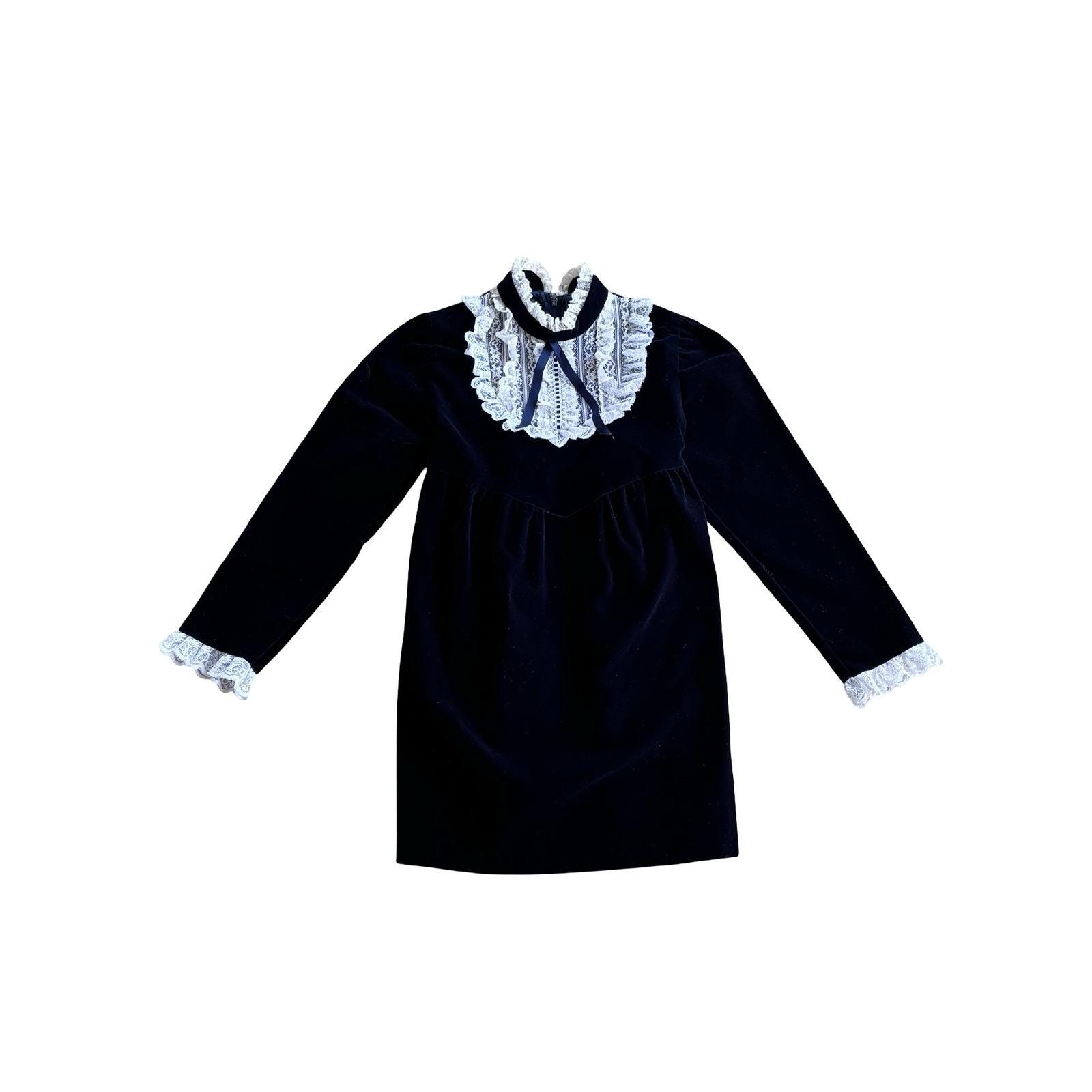 Vintage Black Velvet Dress Lace Collar - Etsy