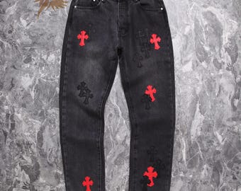 Gothic Y2K Denim Pants, Punk Gift for Him