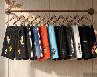 Pantalones cortos vaqueros de algodón extragrandes para hombre: estilo skate urbano Y2K.