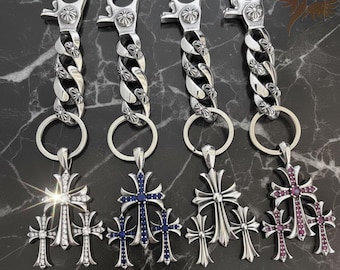Llavero con cadena para cartera con cruz de motociclista – Llavero con cruz de plata 925