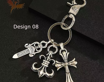 Llavero vintage con cruz y langosta – Charm de plata 925 estilo punk para cartera – Accesorio para bolso estilo streetwear Y2K