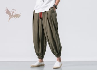 Pantalones harén bohemios para hombre: joggers holgados con tiro caído