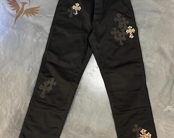 Vaqueros negros con parches cruzados / Pantalones cargo unisex / Regalo estilo gótico Y2K