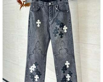 Vaqueros negros de estilo urbano: pantalones vaqueros unisex de pierna recta / Regalo estilo gótico Y2K