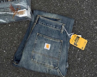 Vintage Double Knee Carpenter Jeans – Faded Blue Baggy Workwear Denim