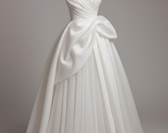 Abito da sposa francese senza spalline in raso bianco per la sposa, semplice abito da sposa minimalista, moderno ed elegante, minigonna a palloncino con corsetto, abito su misura