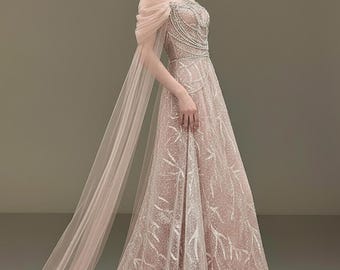 Abito da sera scintillante rosa di lusso per donna, elegante abito da sposa con spalle scoperte, abito da festa con paillettes, abito formale su misura