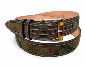 Martin Dingman Tweed Plaid Country Wear Leather Belt Resin Buckle Mens Size 40