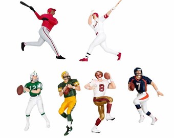 Adornos navideños Hallmark Figuras de fútbol y béisbol Favre Young Elway Mcguire