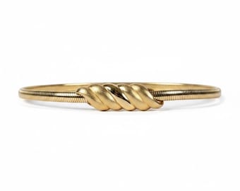 Vintage 70s Stretch Gold Metal Chain Belt Ribbon Twist Buckle Retro Glam Sz S/M