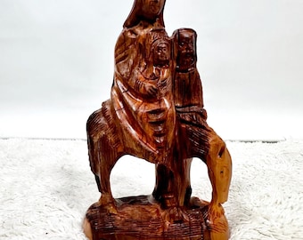 VTG Carved Olive Wood Holy Family Nativity Scene on Donkey Figurine Christmas