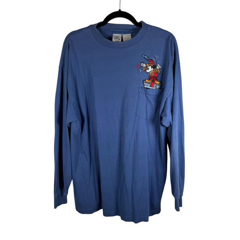 The Disney Store Blue Long Sleeve T-Shirt Mickey Mouse Music Conductor Mens XL immagine 2
