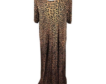 Vestido largo Jostar con estampado de leopardo, tejido de punto elástico, manga corta, talla única.