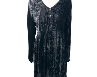 Vestido Nostalgia negro de terciopelo arrugado, corte imperio, estilo vintage de los 90, mini volante, talla M