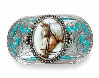 Vintage Silver Tone Horse Head Belt Buckle Boho Western Cowboy Equestrian