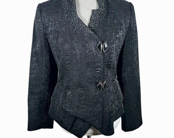 Olivianne Black Shimmer Textured Blazer Embellished Beaded Jacket Artsy Size 8