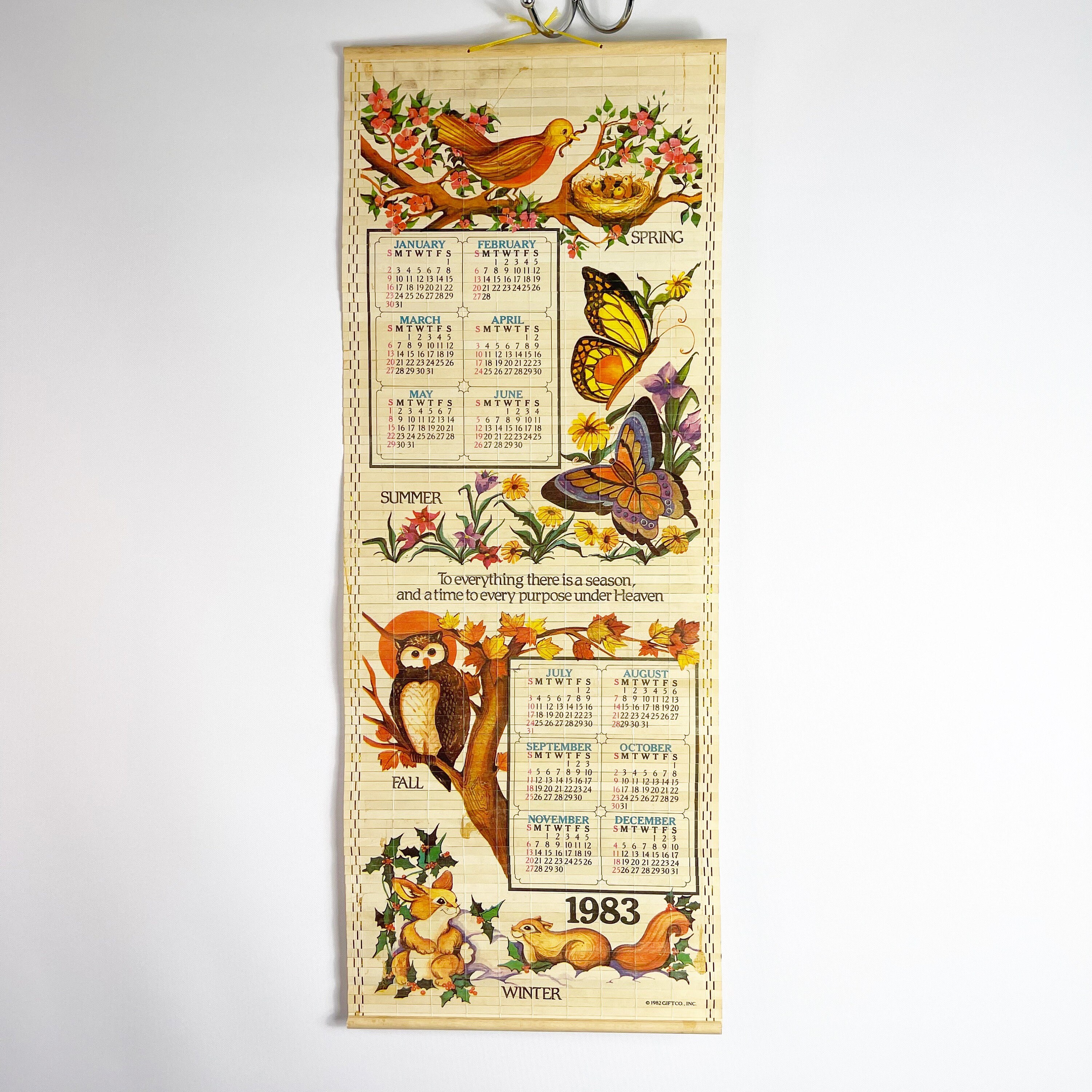 Vintage Bamboo Wall Hanging Calendar & Fall Landscape Scene Etsy