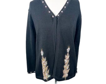 Storybook Knits Timeless Beauty Black Cardigan Sweater Beaded Holiday Size M