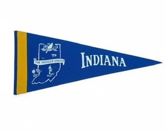 Vintage Navy Felt Wall Pennant Indiana Hoosier State Man Cave Mid Century Decor