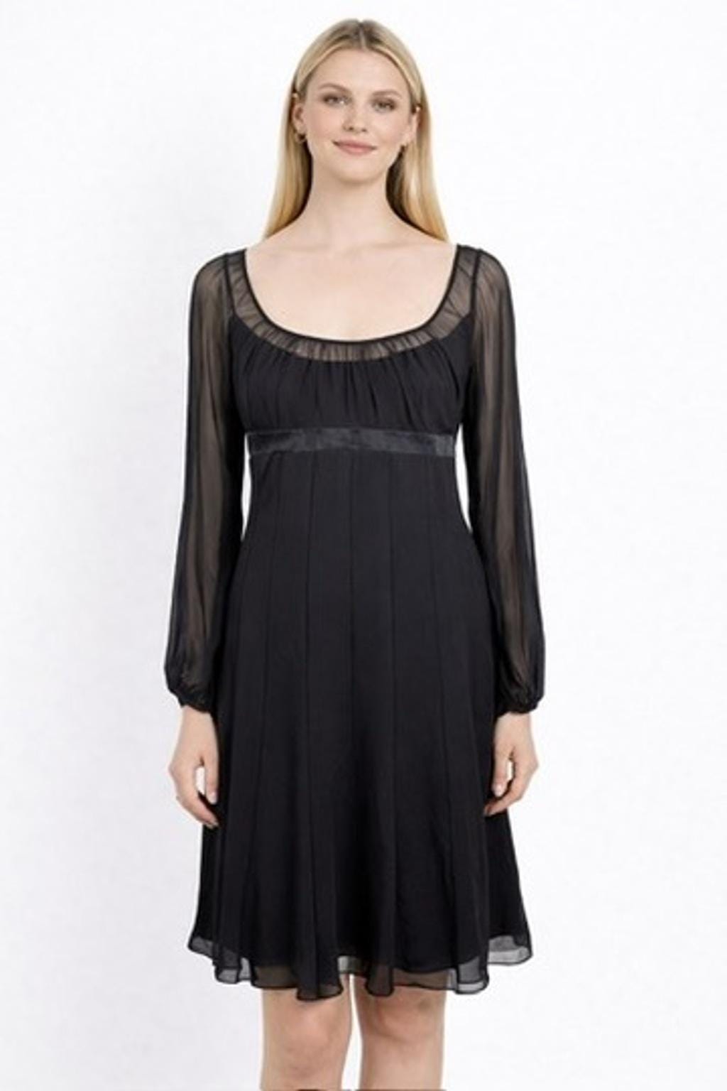 sachin and babi light blue dress Mac Duggal Embellished Wrap Over Illusion Long Sleeve A-line Dress main image 1