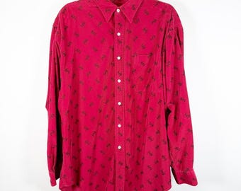 Polo Ralph Lauren Red Lowell Sport Button Shirt Corduroy Skier Print Mens Size L